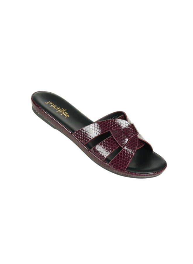 Michelle Morgan 092-2975 Michelle Morgan Ladies Flat Slip on sandals4ZD671 Bordo - Image 2