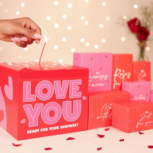 Oye Happy - Love You Surprise Reveal Hamper | Magical Self-Opening Gift Box with 8 Romantic Surprises | Hamper with Candles, Roses, Easel, Teddy & Love Keepsakes - Image 1