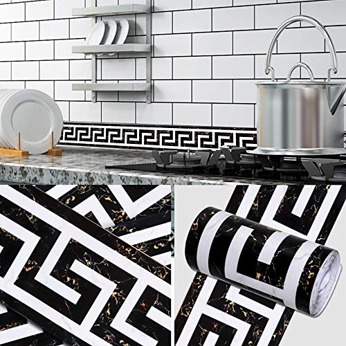 Soyizom PVC Wallpaper Border Modern Geometric Wall Covering Borders Sticker Peel and Stick Wall Border Backsplash Self-Adhesive Border Decortaive Tile Stickers Kitchen Cabinet Toilet Border - Image 3