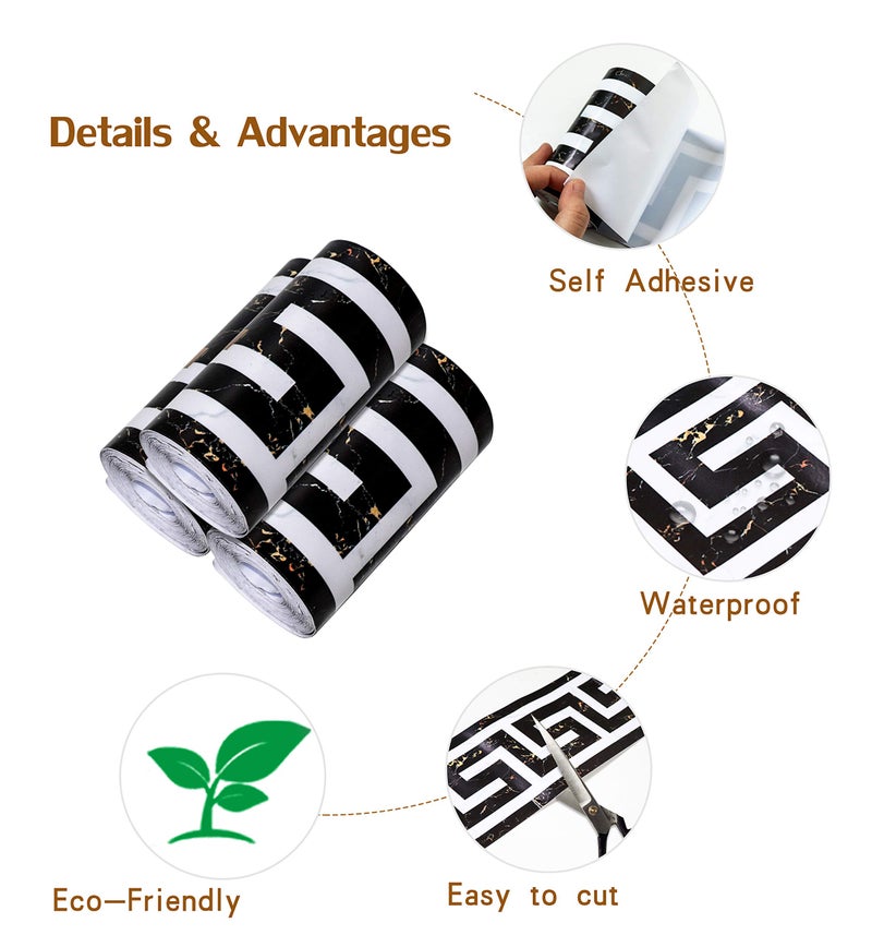 Soyizom PVC Wallpaper Border Modern Geometric Wall Covering Borders Sticker Peel and Stick Wall Border Backsplash Self-Adhesive Border Decortaive Tile Stickers Kitchen Cabinet Toilet Border - Image 2
