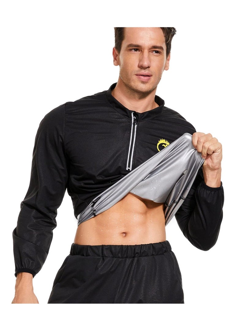 Generic - Sauna Sweat Suits Shirt Waist Trainer for Men Compression Vest Workout Gym Clothes Sweat Enhancer Long Sleeve Workout Shaper Sweatsuit for Maximum Performance and Thermogenic Activity Boost L - Image 1