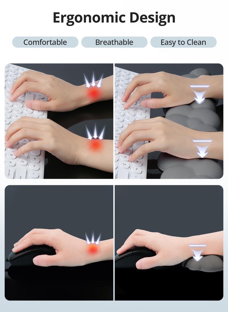 HomKawt Cloud Keyboard Wrist Rest Set, Cloud Wrist Rest with Non-Slip Base, PU Leather Wrist Pad for Keyboard with Ergonomic Memory Foam for Computer Laptop Office Gaming and Pain Relief - Image 4