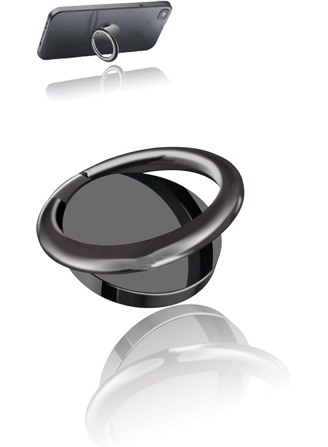 Green Tiger Rotating Metal Finger Grip Stand - Adjustable 360° Cell Phone Ring Holder for Magnetic Car Mount (Black) - Image 1