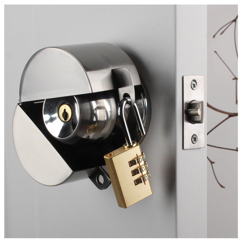 TEMEILI Door Knob With LockWithout Drilling Dementia Door handle lockFrom Outside Prevents Turning of Door Knob and Access to Keyholefor Apartment EvictionsChildproof Stainless steel with padlock - Image 2