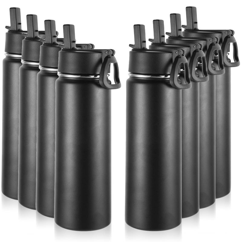Volhoply Insulated Water Bottles With Straw Bulk 8 Pack  22 Oz Stainless Steel Sports Bottle With Lid Double Walled Vacuum Metal Cups With Wide Mouth  Reusable Water Flask For School(Black 8 Set) - Image 3