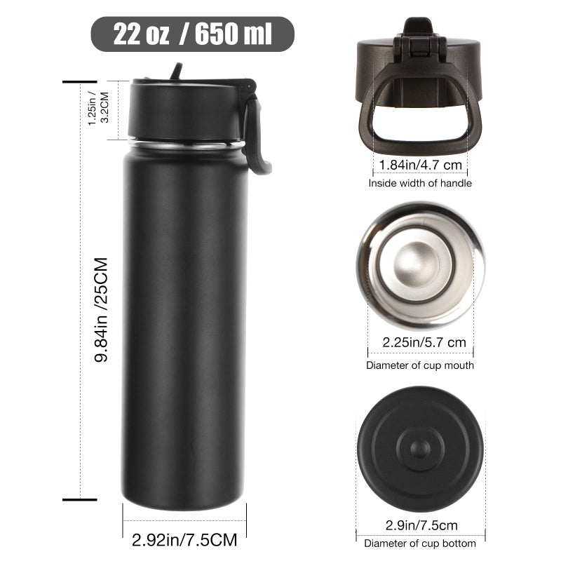 Volhoply Insulated Water Bottles With Straw Bulk 8 Pack  22 Oz Stainless Steel Sports Bottle With Lid Double Walled Vacuum Metal Cups With Wide Mouth  Reusable Water Flask For School(Black 8 Set) - Image 4