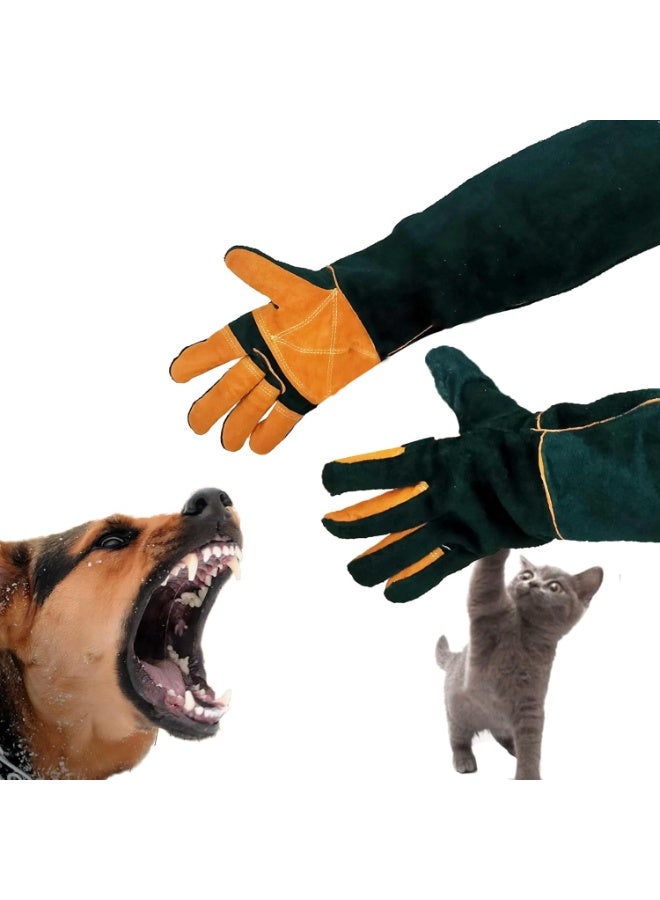 قفازات طويلة من الجلد الطبيعي مقاومة لعض الحيوانات – مقاومة للخدش والثقب، متينة ومضادة للحرارة – قفازات للحماية أثناء اللحام وتدريب الكلاب والقطط والتعامل مع الزواحف، بطول كامل 60 سم - Image 1