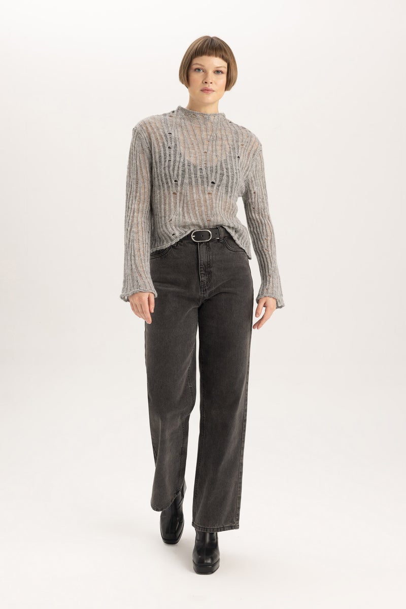 DeFacto Woman Relax Fit Half Turtleneck Lace Pullover  - Image 3