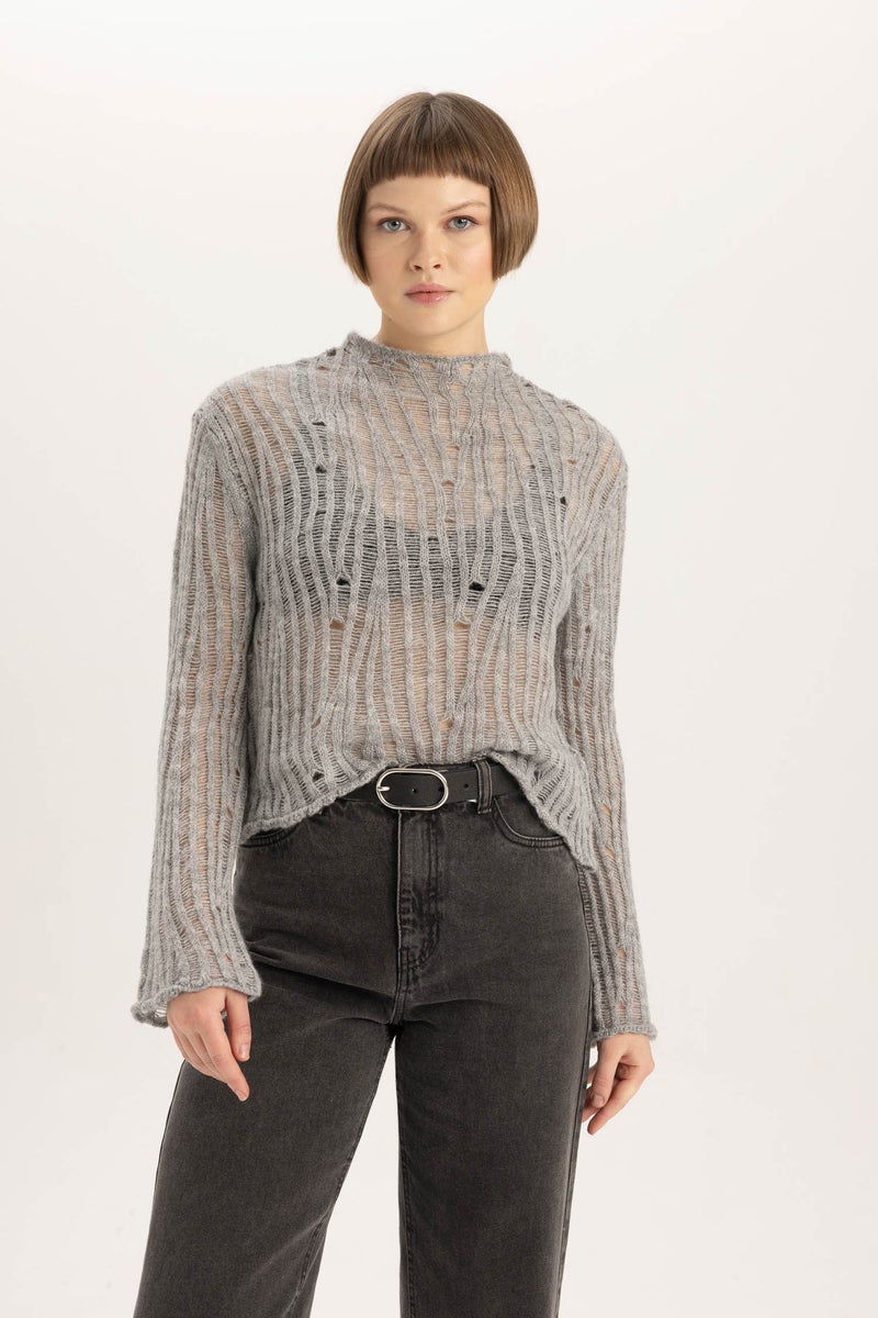 DeFacto Woman Relax Fit Half Turtleneck Lace Pullover  - Image 4