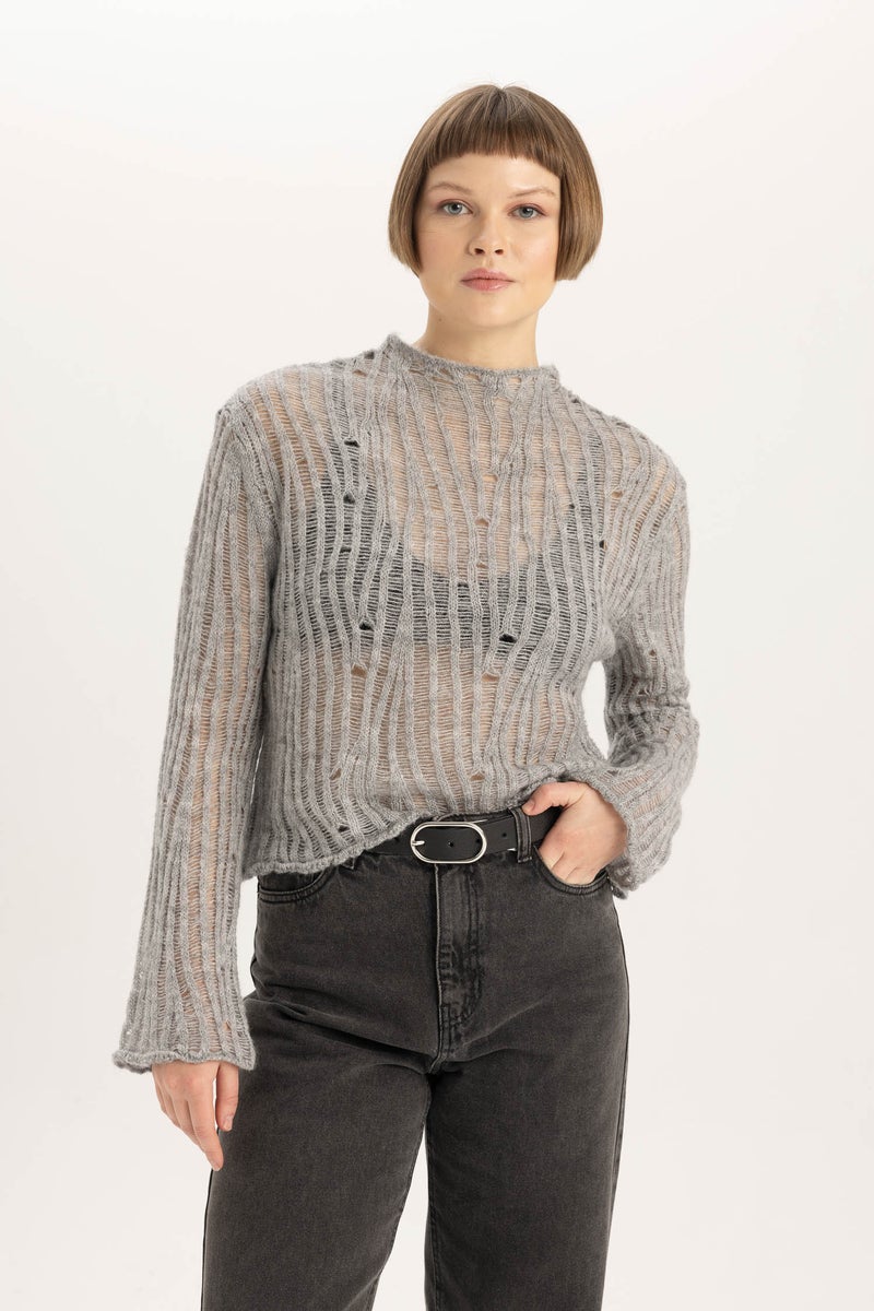 DeFacto Woman Relax Fit Half Turtleneck Lace Pullover  - Image 1