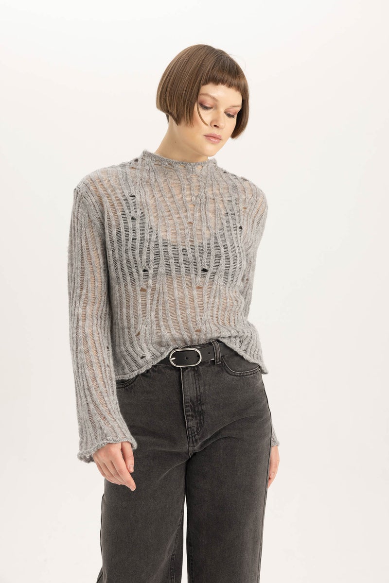DeFacto Woman Relax Fit Half Turtleneck Lace Pullover  - Image 5