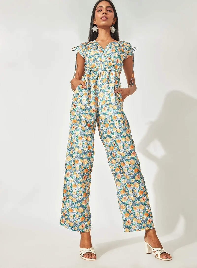 The Label Life The Label Life Women's Floral Cut-Out Jumpsuit - Aqua, Blue