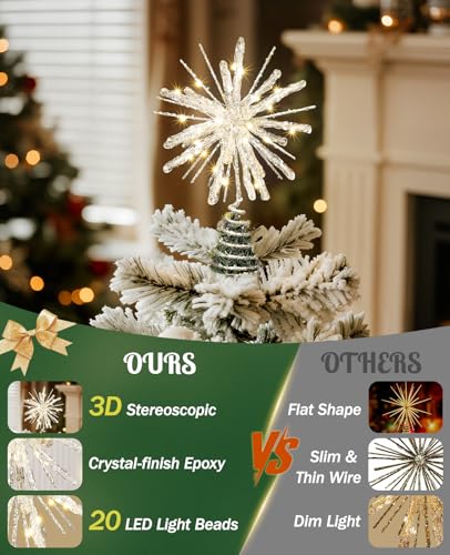 Luxspire Christmas Tree Topper Crystal Lighted Christmas Tree Star with Remote USB Starburst Tree Topper for Home Holiday Decor 6H Timer 8 Lighting Modes Starburst StarSilver - Image 3