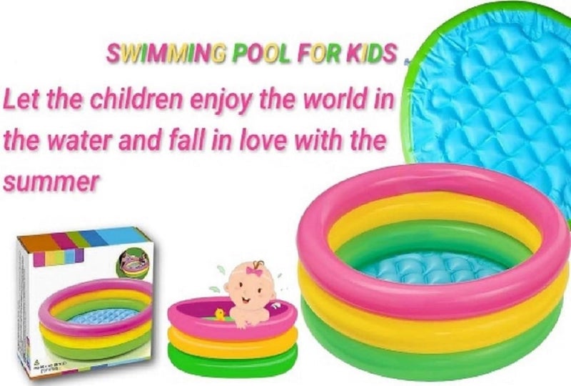 LONGMIRE Baby Pool Bath Tub for 1-3 Years 2 Feet Round Pool 34" x 10" Sunset Glow Soft Inflatable Baby/Kids | Indoor & Outdoor Swimming Pool for Kids | Multi-Colour - Image 3