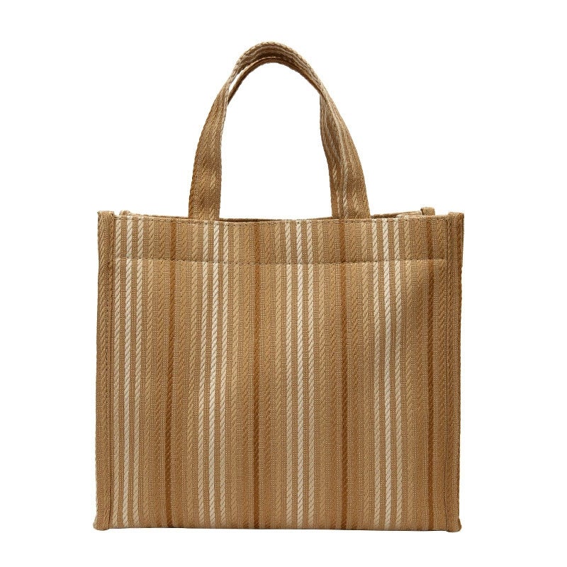 Personalized Name Outgoing Handbag Simple Large Capacity Tote Bag Fashion Striped Canvas - Image 1