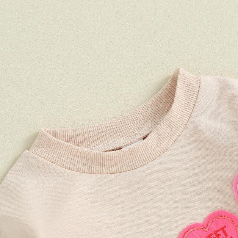 LAGKIYOJ Baby Girl Valentines Day Outfit Heart Embroidery Bubble Romper Long Sleeve Crewneck Sweatshirt Infant Spring Clothes (Apricot Heart, 3-6 Months) - Image 5