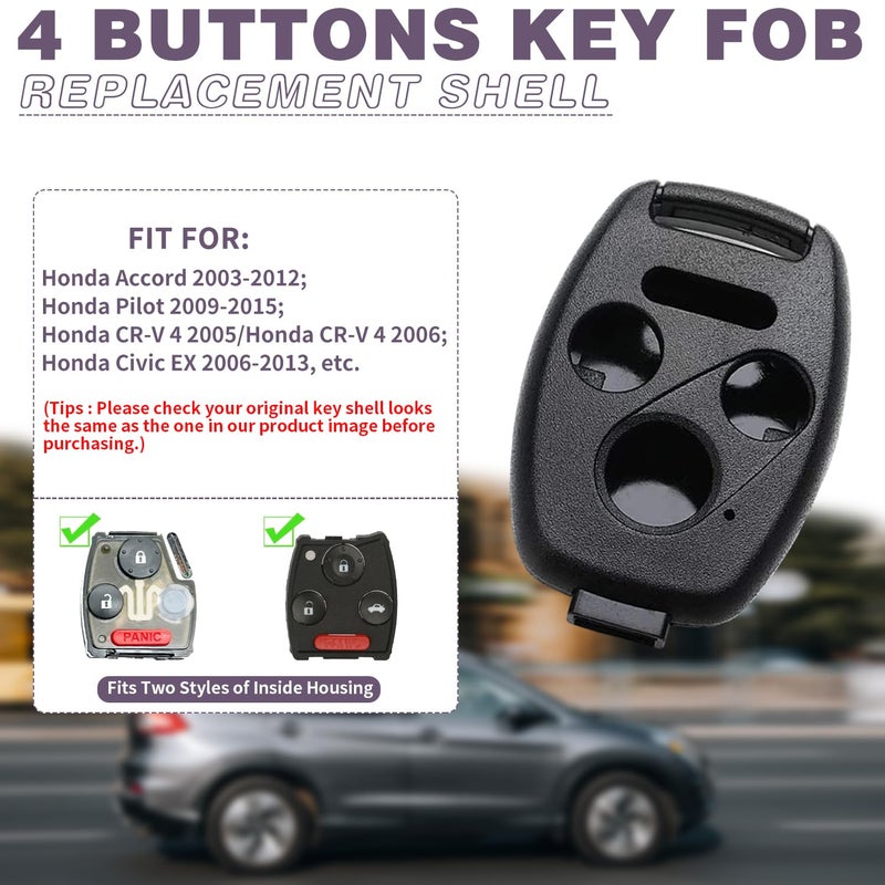 JJCHQ 2 Pack Key Fob Shell Replacement for Honda Accord 2003-2012 / Civic EX 2006-2013 / Pilot 2009-2015 / CR-V 2005-2006 4 Button Car Keyless Entry Remote Control Key Fob Case Cover - NO Cutting Require - Image 3