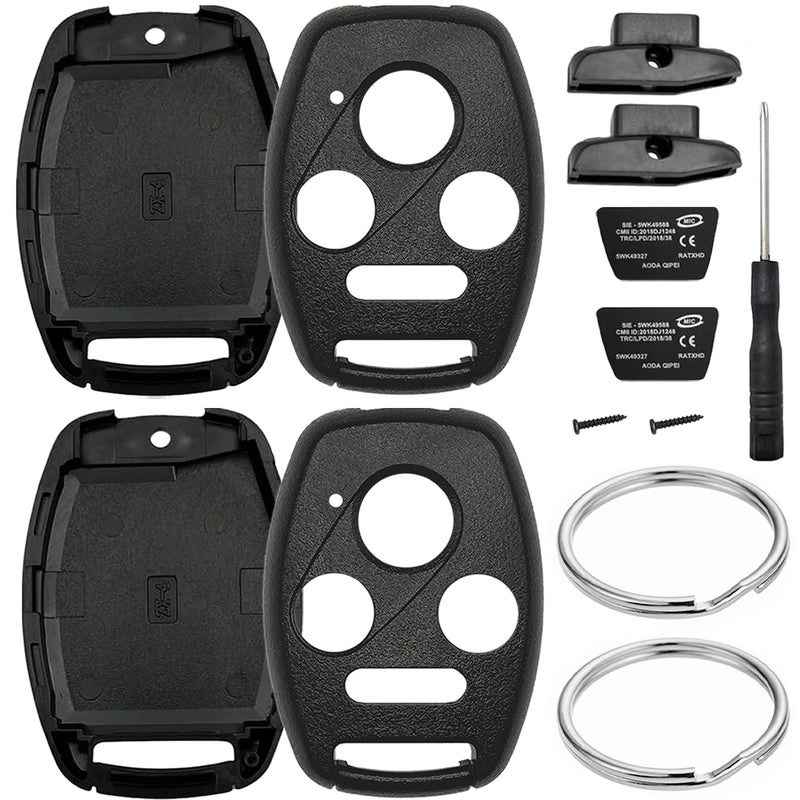 JJCHQ 2 Pack Key Fob Shell Replacement for Honda Accord 2003-2012 / Civic EX 2006-2013 / Pilot 2009-2015 / CR-V 2005-2006 4 Button Car Keyless Entry Remote Control Key Fob Case Cover - NO Cutting Require - Image 1