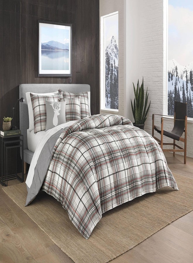 Eddie Bauer - King Comforter Set, Reversible Cotton Bedding with Matching Shams, Plaid Bedding Set (Alder Red/Grey, King) - Image 3