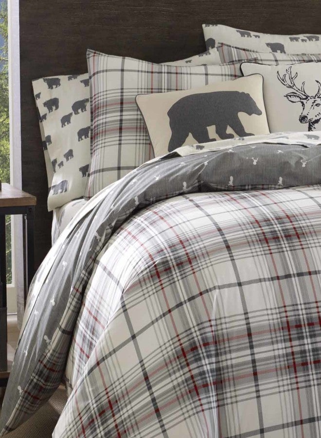 Eddie Bauer - King Comforter Set, Reversible Cotton Bedding with Matching Shams, Plaid Bedding Set (Alder Red/Grey, King) - Image 4