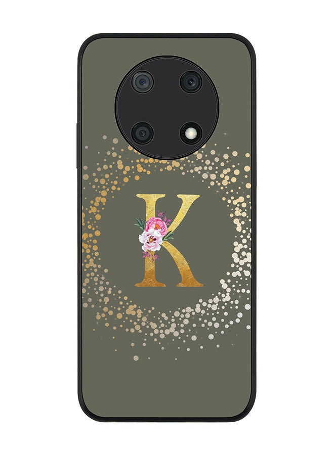 Stylizedd Rugged Black edge case for Huawei nova Y90 Slim fit Soft Case Flexible Rubber Edges TPU Gel Thin Cover - Custom Monogram Initial Letter Floral Pattern Alphabet - K (Olive Green) - Image 1