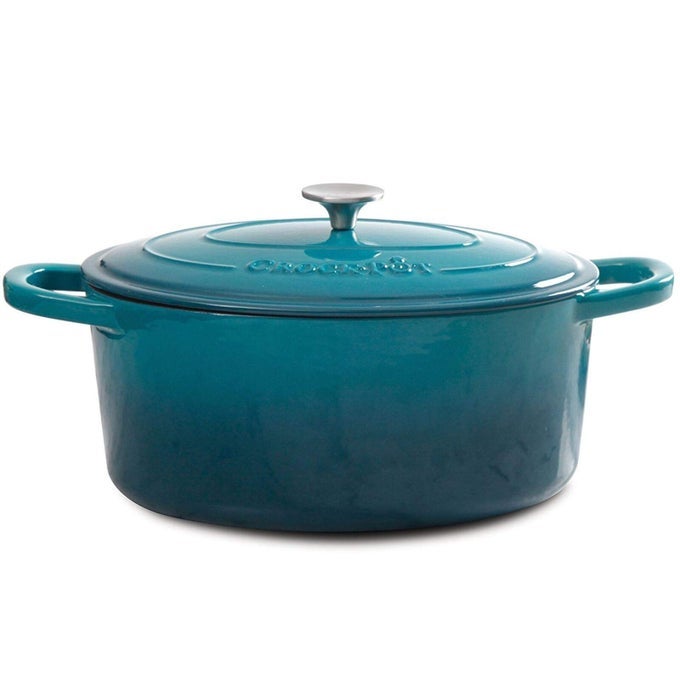 CROCKPOT ARTISAN OVAL ENAMELED CAST IRON DUTCH OVEN 7QUART TEAL OMBRE