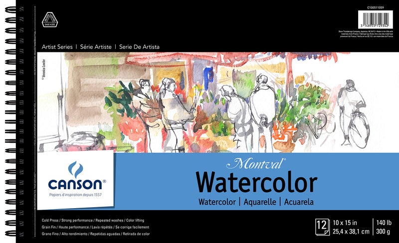 Canson Artist Series Montval Watercolor Paper Wirebound Pad 10x15 inches 12 Sheets 140lb300g Artist Paper for Adults and Students Watercolors Mixed Media Markers and Art Journaling