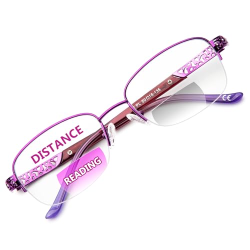 DEHOTRE Bifocal Reading Glasses for Women Clear Zero Top Half Metal Rim Blue Light Blocking Computer Readers Soft Nose Pad Purple 2.50 - Image 1