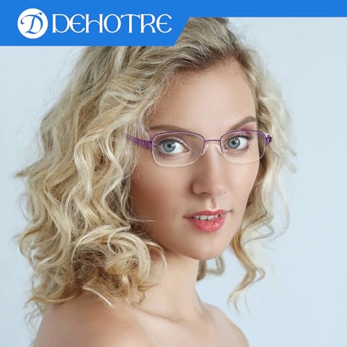 DEHOTRE Bifocal Reading Glasses for Women Clear Zero Top Half Metal Rim Blue Light Blocking Computer Readers Soft Nose Pad Purple 2.50 - Image 4