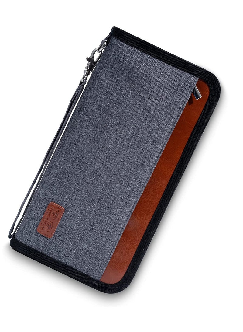 Zikra Travel Wallet and Family Passport Holder Organizer with RFID Blocking, Zippered Compartment for ID, Money, Tickets, and Luggage Tag - Durable Materials (Gray) - Image 1