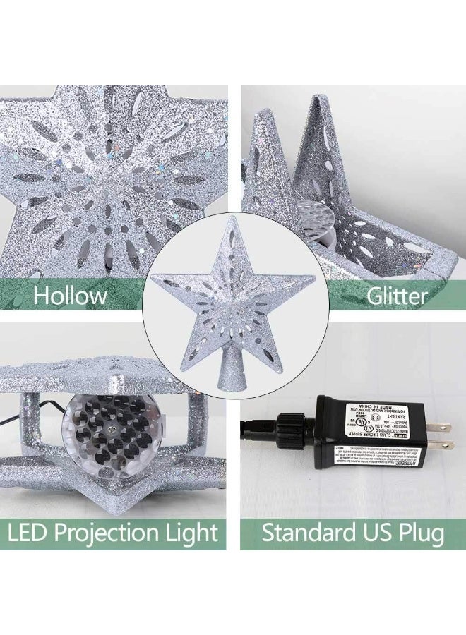 VUCATIN Christmas Star Tree Topper with Built-in Led Snowflake Projector Lights Hollowed Pentagram Tree Topper Plug in Christmas Tree Ornament for Indoor Xmas New Year Holiday Tree Decoration Sliver - Image 4