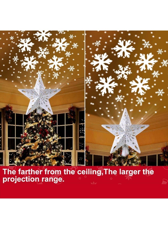 VUCATIN Christmas Star Tree Topper with Built-in Led Snowflake Projector Lights Hollowed Pentagram Tree Topper Plug in Christmas Tree Ornament for Indoor Xmas New Year Holiday Tree Decoration Sliver - Image 3