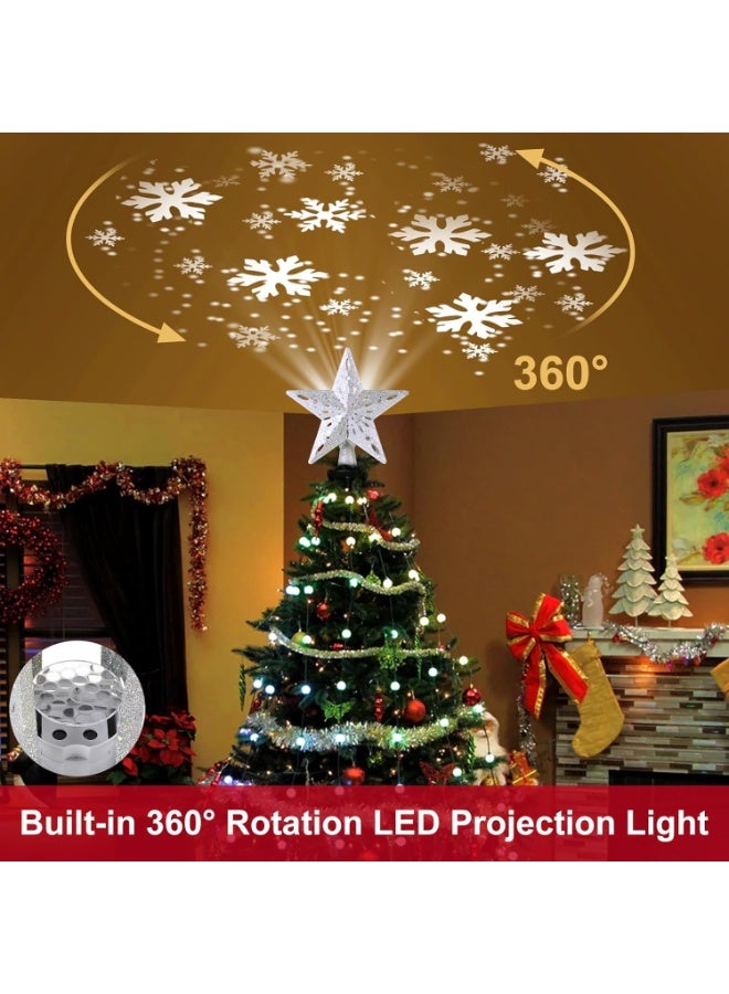 VUCATIN Christmas Star Tree Topper with Built-in Led Snowflake Projector Lights Hollowed Pentagram Tree Topper Plug in Christmas Tree Ornament for Indoor Xmas New Year Holiday Tree Decoration Sliver - Image 2