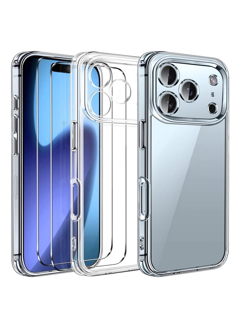 إكس ليفيل 3-في-1 حالة واضحة مصممة للهاتف 17 برو ماكس 6.9 '' 2025 مع 2 حزمة الزجاج المقوى حامي الشاشة حماية الكاميرا الكاملة، الصدمات الصلبة الخلفية رقيقة لغطاء آيفون - واضحة - Image 1