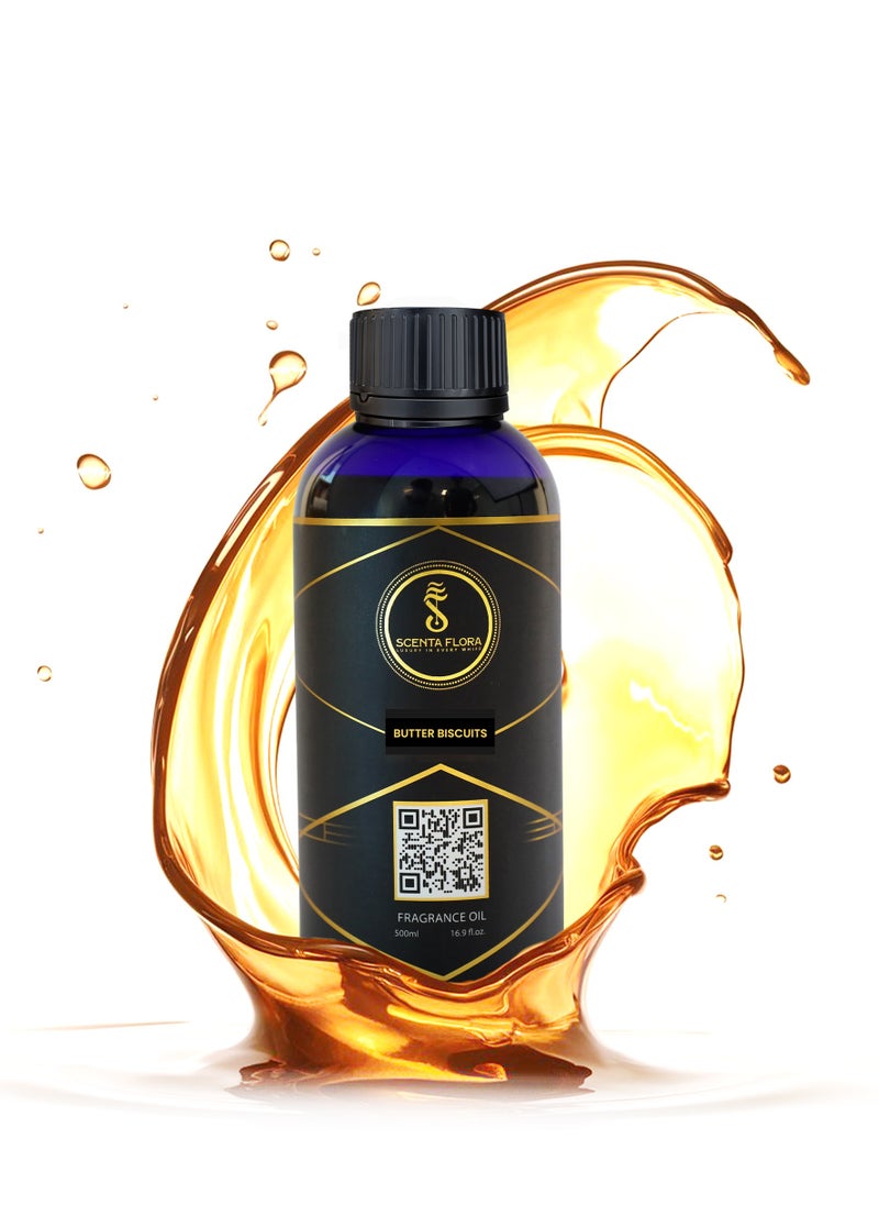 Scenta Flora Butter Biscuits Fragrance Oil for Scent Diffusers Aromatherapy 500ml | IFRA Certified | Blend of Almond, Biscuit, and Vanilla | Ideal for Coffee Shops and Restaurants  - Image 1