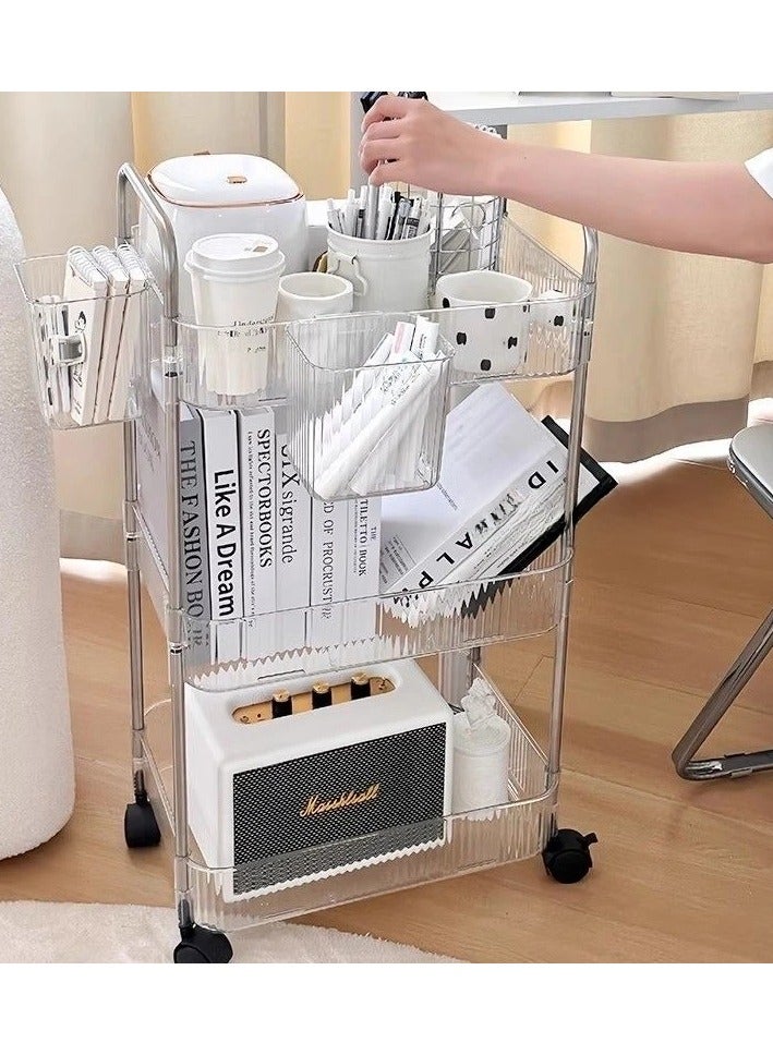 3-layer Transparent Light Luxury Trolley, Snack Rack,Bookshelf,Mobile Kitchen Basket,Bathroom Storage Rack,34×21×64 CM - Image 2