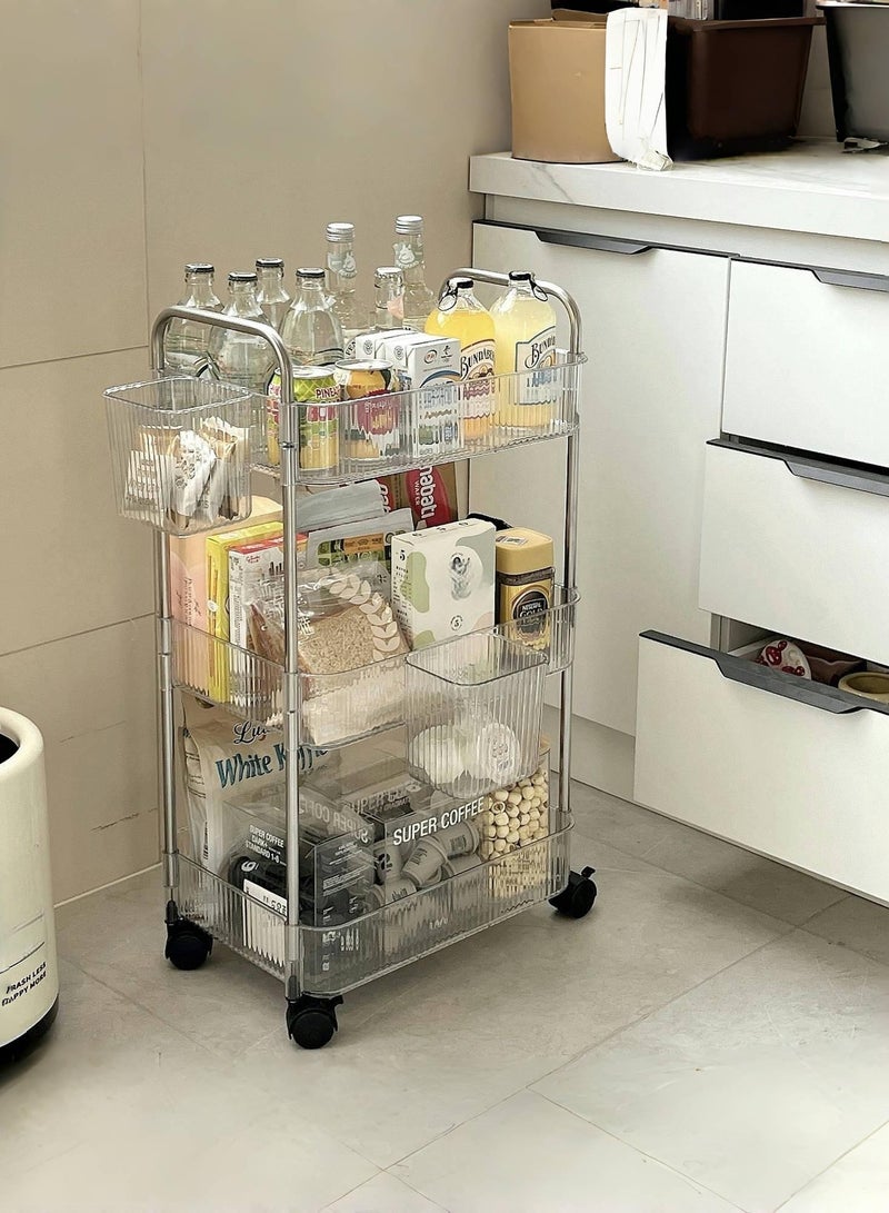 3-layer Transparent Light Luxury Trolley, Snack Rack,Bookshelf,Mobile Kitchen Basket,Bathroom Storage Rack,34×21×64 CM - Image 1