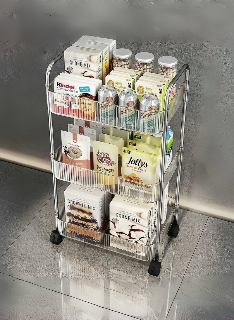 3-layer Transparent Light Luxury Trolley, Snack Rack,Bookshelf,Mobile Kitchen Basket,Bathroom Storage Rack,34×21×64 CM - Image 5