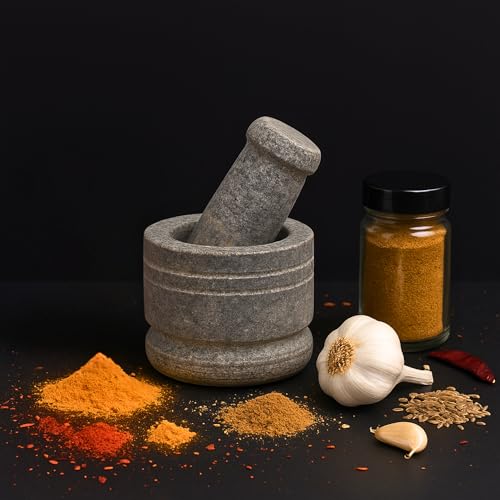 Clazkit Oothukuli Stone Mortar and Pestle Set – 3 Inch Okhli/Khalbatta/Idi Kallu – Traditional Hand Grinder for Chutney, Spices, Herbs & Ginger-Garlic Crushing – Grey - Image 1