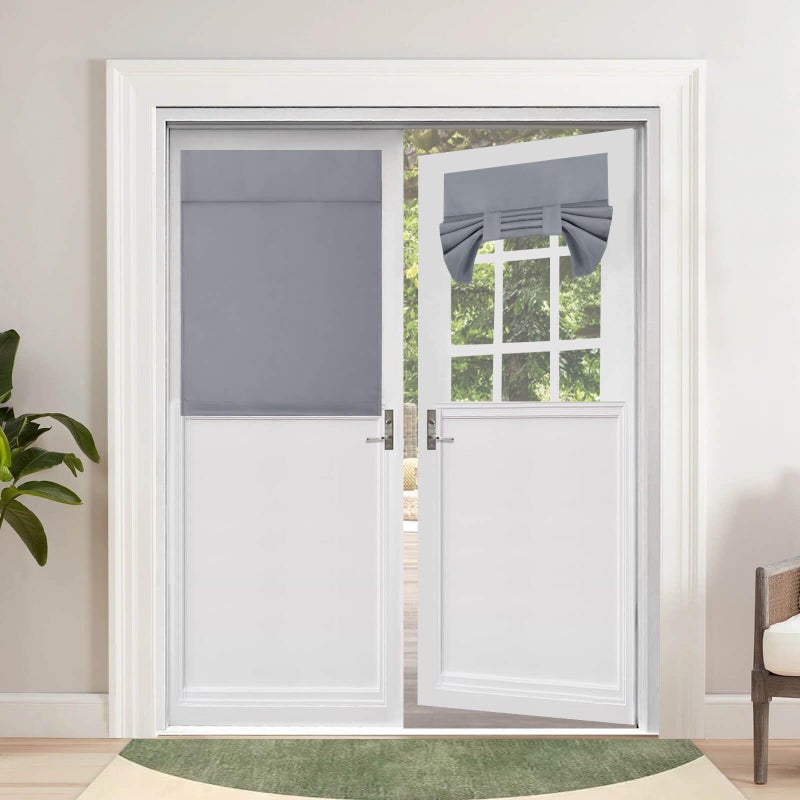 OutdoorLines خطوط خارجية لتيرة الأبواب الفرنسية ستائر الخصوصية المعزولة الحرارية معزولة الظلال الزجاجية سهلة تثبيت الستائر تريشيا ستارة الباب الأمامي W26 X L40 بوصة رمادية 1 لوحة - Image 1