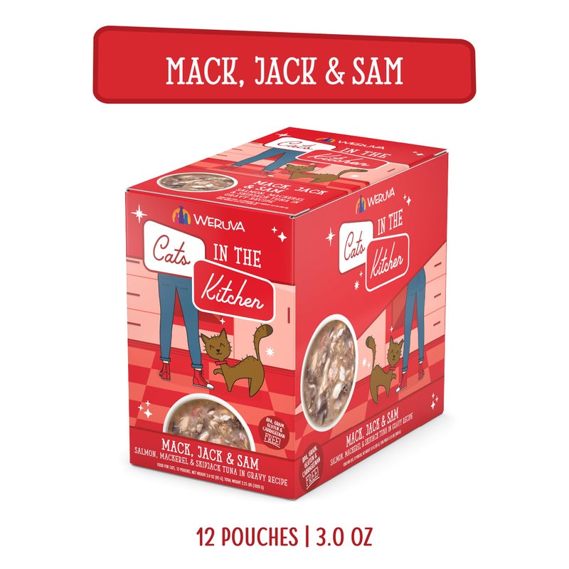 Weruva Cats in The Kitchen Mack, Jack & Sam with Mackerel, Skipjack & Salmon in Gravy Cat Food, 3oz Pouch (Pack of 12) - Image 2