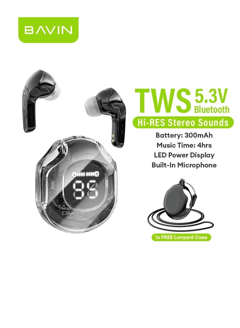 BAVIN BA66 HiFi TWS Earphone Wireless Bluetooth 5.3 Headphones Stereo Audio Sounds W/ Built-In Microphone - Image 1