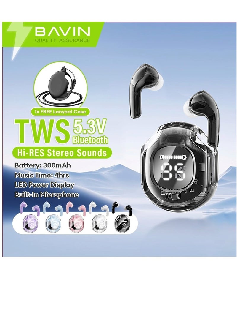 BAVIN BA66 HiFi TWS Earphone Wireless Bluetooth 5.3 Headphones Stereo Audio Sounds W/ Built-In Microphone - Image 4