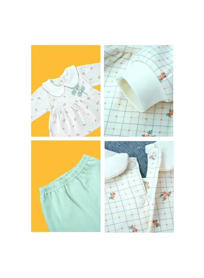LITTLE SURPRISE BOX 2pcs Light Green Little Florals and Bows Long Frock style Top with matching full Pants