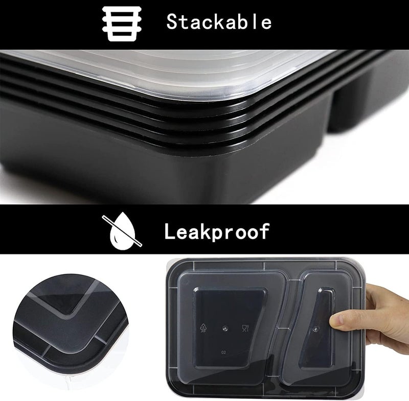 البيادر صحن بلاستيك حراري مستطيل أسود-10 حبه- 32 أونص مقسم إلى خانتين مع غطاء شفاف – حاويات طعام متينة ومضادة للتسرب - Image 3