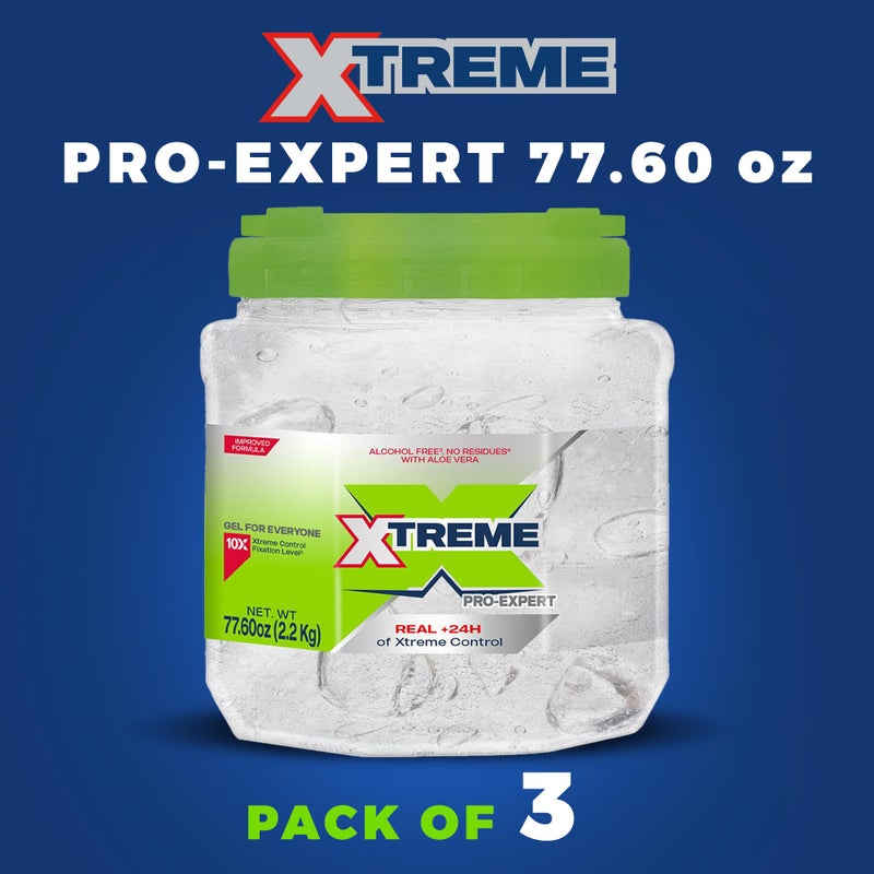 Xtreme Pro-Expert Clear Styling Hair Gel, Alcohol-Free 24-Hours Xtreme Control With Aloe Vera, 77.60 oz Jar (Pack of 3) - Image 2
