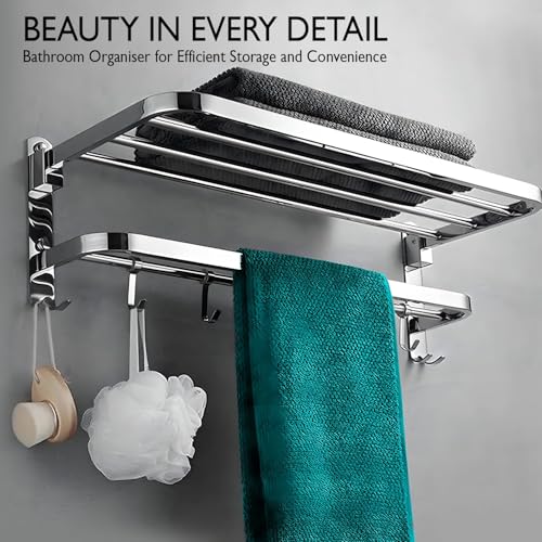 Pivalo Heavy-Duty 304 Grade Stainless Steel Dual Folding Towel Rack for Bathroom 24 Inch Towel Hanger/Towel Holder/Stand/Towel Bar/Bathroom Accessories (Chrome) - Image 5