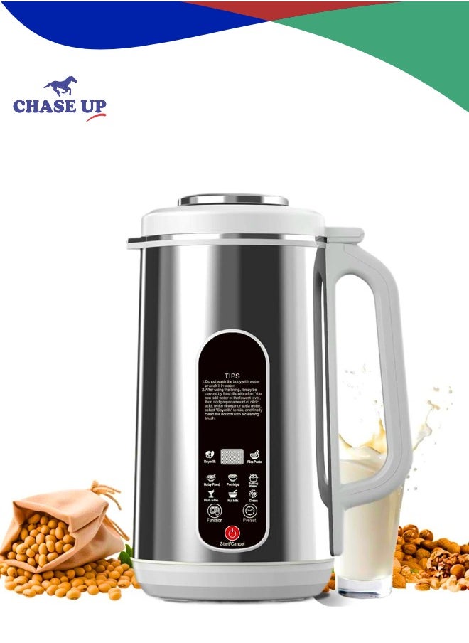 Chase Up 8-in-1 Stainless Steel Nut Milk Maker – 1200ml Soy, Oat, Almond, Coconut & Plant-Based Milk Machine, Hot & Cold Drinks, Baby Food, Auto Timer  - Image 1