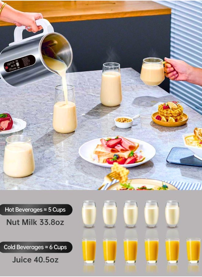 Chase Up 8-in-1 Stainless Steel Nut Milk Maker – 1200ml Soy, Oat, Almond, Coconut & Plant-Based Milk Machine, Hot & Cold Drinks, Baby Food, Auto Timer  - Image 3