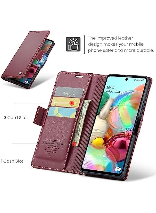 Samsung Galaxy A71 4G Leather Wallet Case with Credit Card Holder and Magnetic Stand - Fashion Red - Image 3
